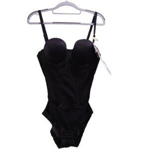 NEW Maidenform Firm Tummy-Control Easy Up Strapless Bodysuit Black Size 36B
